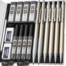 Nicpro 6PCS Metal Mechanical Pencils Set, Propelling Drafting Pencil 0.3 & 0.5 &