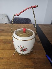 Vintage Biscuit Barrel Made In Mayell England Floral Design with Lid And Stand