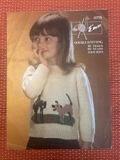 BOYS GIRLS KIDS CAT & DOG MOTIF JUMPER 18”-24” VTG KNITTING PATTERN 6775
