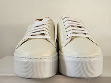 New Russell & Bromley Park Life White Leather Platform Trainers, Size UK 3 EU36