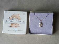 Vtg Forever Friends Bear Silver 925 and Inset Diamond Charm Pendant Necklace Box