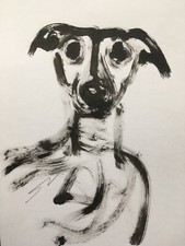 Original signed Ink sketch painting of a Whippet Greyhound Lurcher A4 approx.