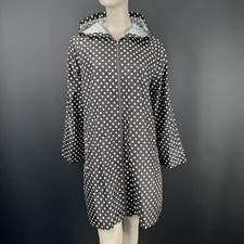 Braintree Polka Dot Waterproof Raincoat Jacket Size Large Hooded Black White