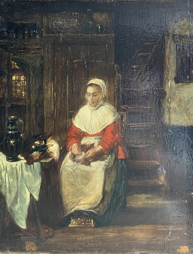 Antique oil painting fine old - fine,
