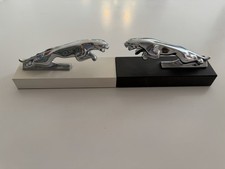 Jaguar S Leaping Chrome Bonnet Mascots x 2 Mounted On Black And White Stone Base