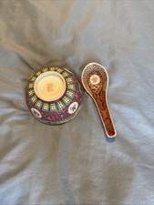 Chinese Rose Mun Shou Longevity Porcelain Set Red Flower Design Soup Spoon Bowl