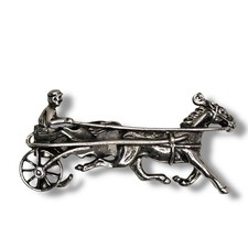 c.1950s Harness Racing Horse Sulky Driver Silver Tone Metal Tie Bar Clip Vintage