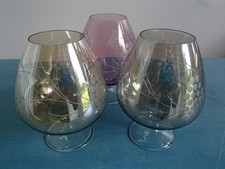 Vintage 50/60s Retro Brandy or wine Glasses with Cut Glass Grape Decoration