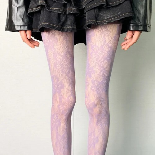 Floral lace mesh pantyhose - lace,