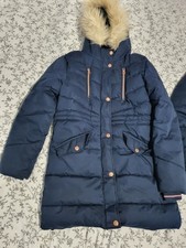 Girls Winter Coat by George 10-11 Yrs Navy Blue Faux Fur Hood Lined Warm Coat
