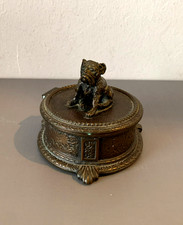 Vintage English Bulldog metal dog ashes lidded urn