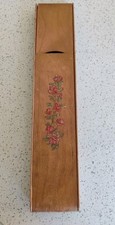 Used Vintage Wooden Knitting Needle Box / Case, Slide Off Lid, Flower design
