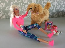 VINTAGE BARBIE & GINGER PLAYSET BARKING DOG & ACCESSORIES INC SKATEBOARD VGC