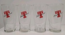 4 Vintage Tennent’s Lager Signature Pint Glasses Crown Stamped Retro T Scotland
