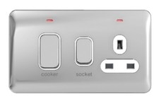Schneider Cooker Control Unit with 13A Socket LED 45A DP, Polished Chrome (64)