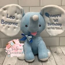 Personalised Cubbies Dumble Elephant, New Baby, Teddy Bear Gift, Blue, birthday
