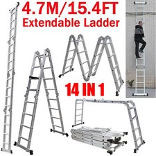 4.7M 14 in 1 Aluminium Folding Ladder Scaffold Multi Position Purpose Steps NEW