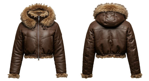 Women brown faux - faux, hooded