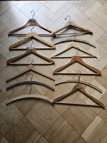 12x vintage wooden hangers - wooden,
