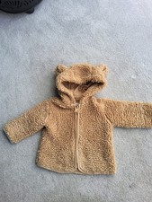 M&S Baby Teddy Bear Coat In Mink 100% Cotton Lined. Age 6/9 Months VGC Warm Cosy