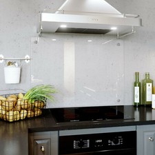 Clear Glass Splashback Transparent Kitchen Tile Cooker Wall Panel HOLES FIXINGS