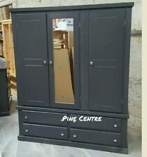 HANMADE AYLESBURY (DARK GREY+SILVER HANDLES) 4 DRAWER TRIPLE WARDROBE (MIRRORED)
