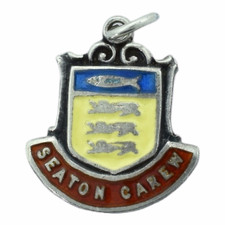 Vintage Sterling Silver Travel Shield Charm - SEATON  CAREW
