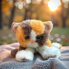 2001 DSI Kitty Kitty Kittens Patches Calico Cat Plush Purring Toy 30cm clean VGC