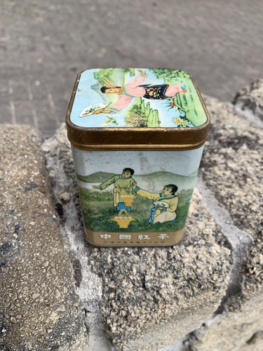 Vintage chinoiserie tea tin - vintage,
