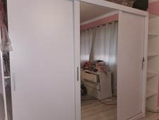 3-Door Sliding Wardrobe Doors One with Mirror 2 Plain Doors White