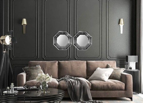 Silver octagon mirror set 5 - silver,