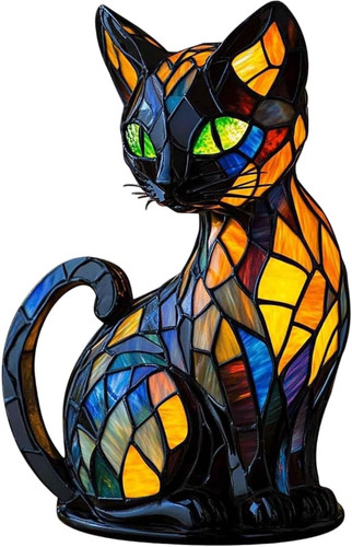 Stained glass cat lamp - stained,