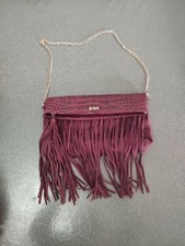 Biba Burgundy Croc Leather & Suede Fringe Tassel Statement Shoulder Bag 