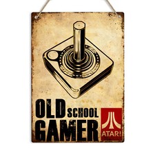 Old School Gamer Retro Metal Wall Sign Vintage Plaque Arcade Atari Man Cave Bar
