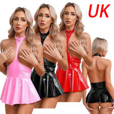 UK Womens Dress Ruffled Lingerie Micro Nightwear Patent Leather Nightdress Sexy