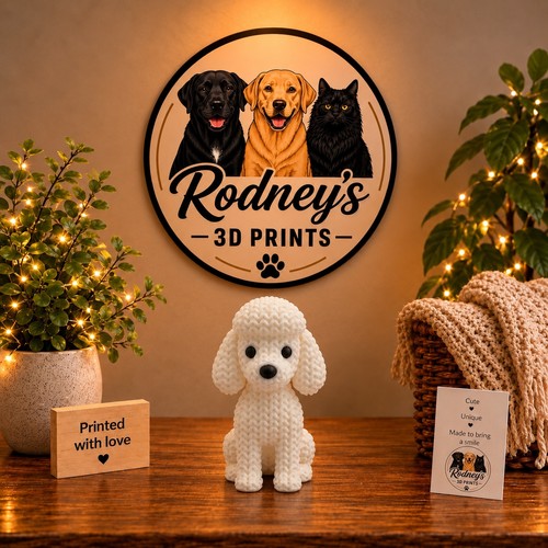 Printed white poodle - white, dog