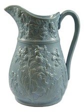 Antique DUDSON Relief Moulded Jug VINE BORDER c1860's BLUE 7 1/2"