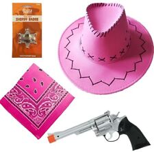 Pink Western Cowboy Fancy Dress Costume Hat Badge Sheriff Wild West Prop Gun Lot
