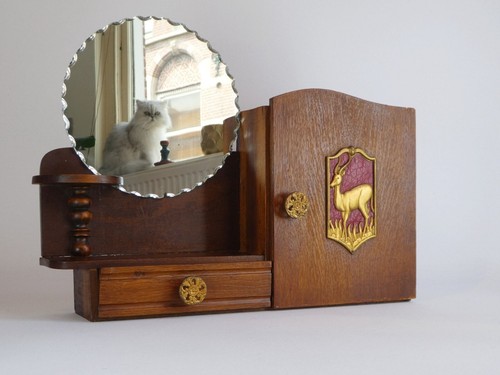 Art nouveau wooden mirror - art,