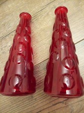 pair of red glass embossed bud vases 16cm high-red glass embossed bud vases x 2