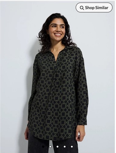 Black chain print collared - black,