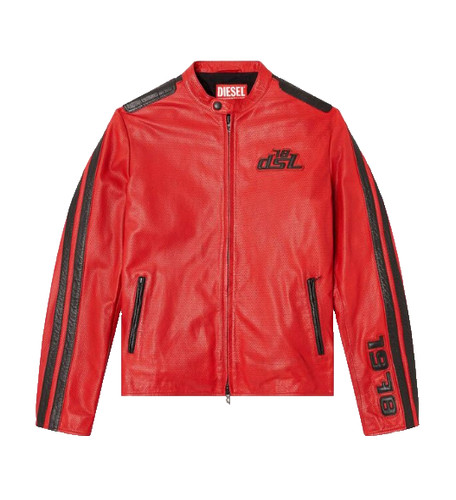 Red perforated leather racing - perforated,