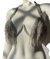 Sparkling Full RHINESTONE CRYSTAL Bra Bikini Top Showgirl Burlesque Festival L