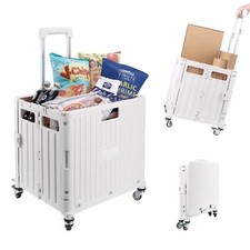 Folding Storage Box Trolley Cart Wheels Collapsible Container Home Camping Beige