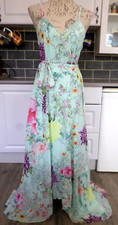 DEBENHAMS DEBUT LIGHT BLUE FLOWER PRINT WRAP AROUND LONG DRESS SIZE 14