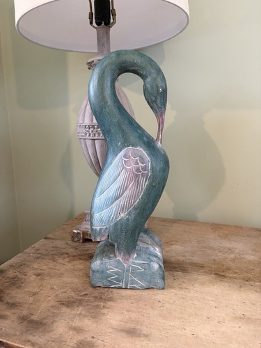 Wooden carved green - , heron