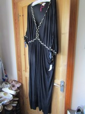 NWT Monsoon XXL - black jersey wide leg jumpsuit, gold braided details - G1