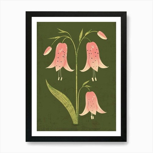 Pink and green bluebell art - green, 2