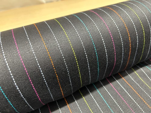 Black stripe wool blend fabric - black,