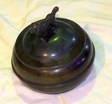 bronze mid century dog spaniel jar bowl with lid norther europe